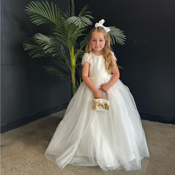 A-line Scoop Floor-Length Lace Tulle Flower Girl Dress 5T - Picture 14 of 16